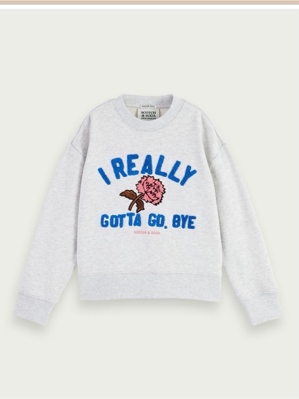 Scotch & Soda Light Grey Sweatshirt with Blue Lettering & Pink Flower